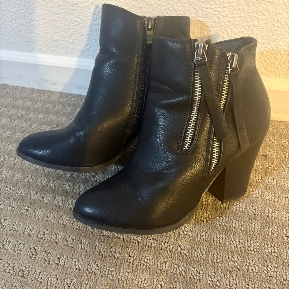 Journee Collection Black Ankle Booties with Dual Zippers
